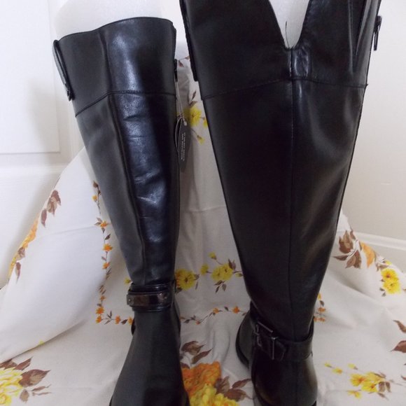 INC black leather wide calf riding boots size 5.5M - Picture 4 of 8